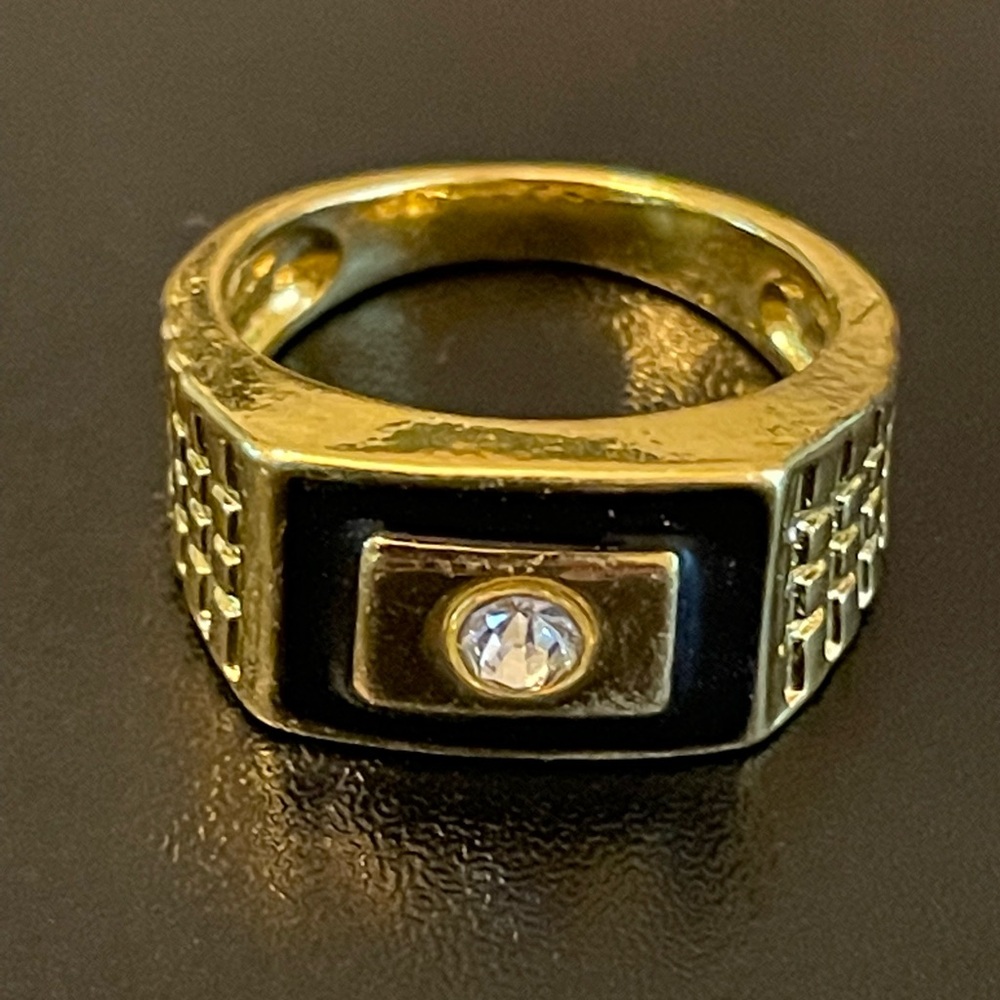18k gold plated black obsidian CZ ring